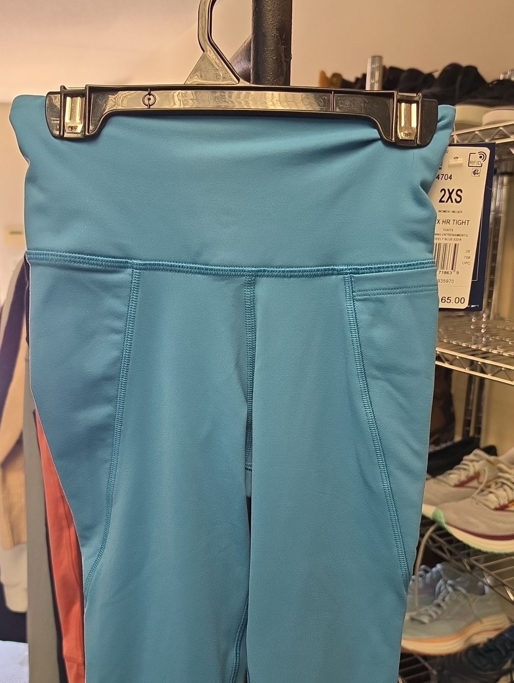 Reebok Girls' Turquoise Blue Athletic Leggings with Coral Side Stripe